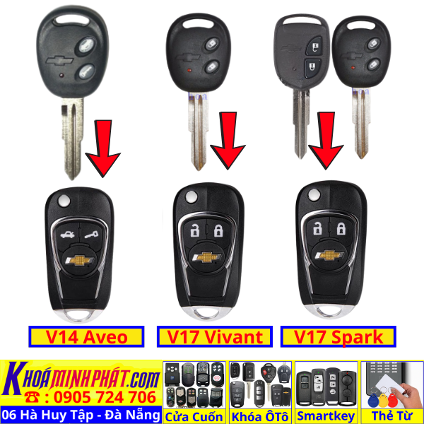 Vỏ Độ gập chìa khoá xe Chevrolet Aveo, Vivant, Spark mẫu V14 V17 - Sửa Khoá Đà Nẵng 24H - Thợ Làm Khoá Gần Đây