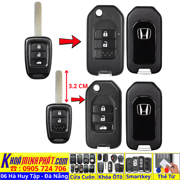 Vỏ Chìa Khoá độ gập điều khiển xe ô tô Honda City, Brio, Civic V33 - Sửa Khoá Đà Nẵng 24H - Thợ Làm Khoá Gần Đây