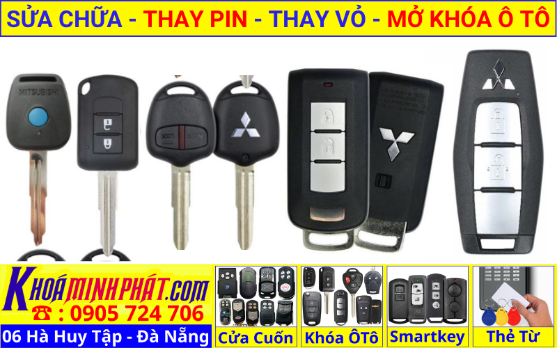 Làm chìa khóa xe ô tô tại Đà Nẵng - thay vỏ thay pin sửa chữa remote smartkey điều khiển xe Mitsubishi Xpander Outlander Attrage Triton Pajero Miragee Zinger Xforce Destinator