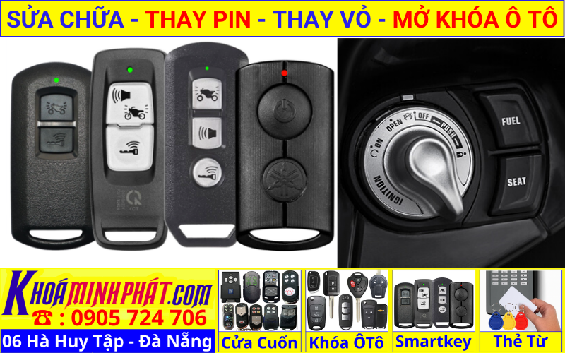 Làm chìa khóa smartkey tại Đà Nẵng - thay vỏ thay pin sửa chữa remote smartkey điều khiển xe Yamaha Grande, Janus, Latte, NVX, Exciter