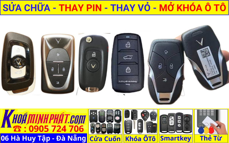 Làm chìa khóa xe ô tô tại Đà Nẵng - thay vỏ thay pin sửa chữa remote smartkey điều khiển xe Vinfast Lux A VF e34, VF 5, VF 6, VF 7, VF 8, VF 9, Fadil, Lux A2.0